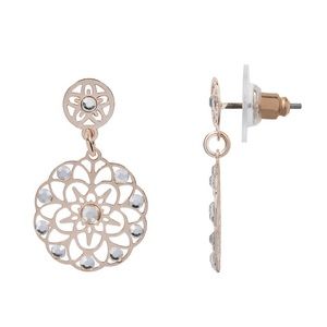 LC Lauren Conrad | Floral Mandala Boho Drop Earrings Rose Gold Tone Nickel-Free